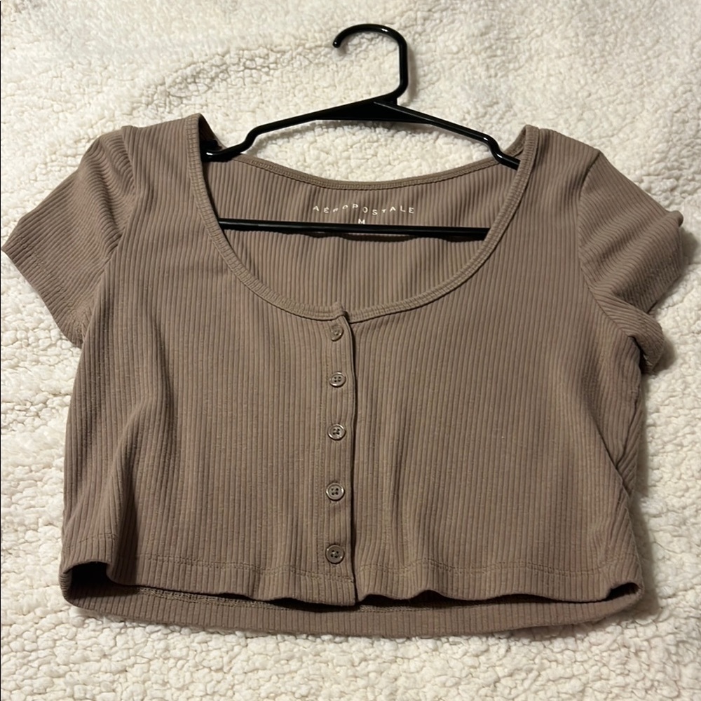 Aeropostale Brown Ribbed Crop Blouse